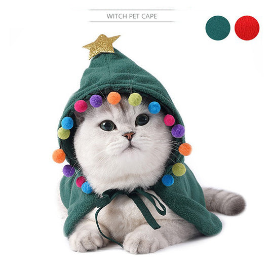 Christmas Pet Cloak with Hood, Fleece Cape for Cats & Small Dogs, Festive Costume
