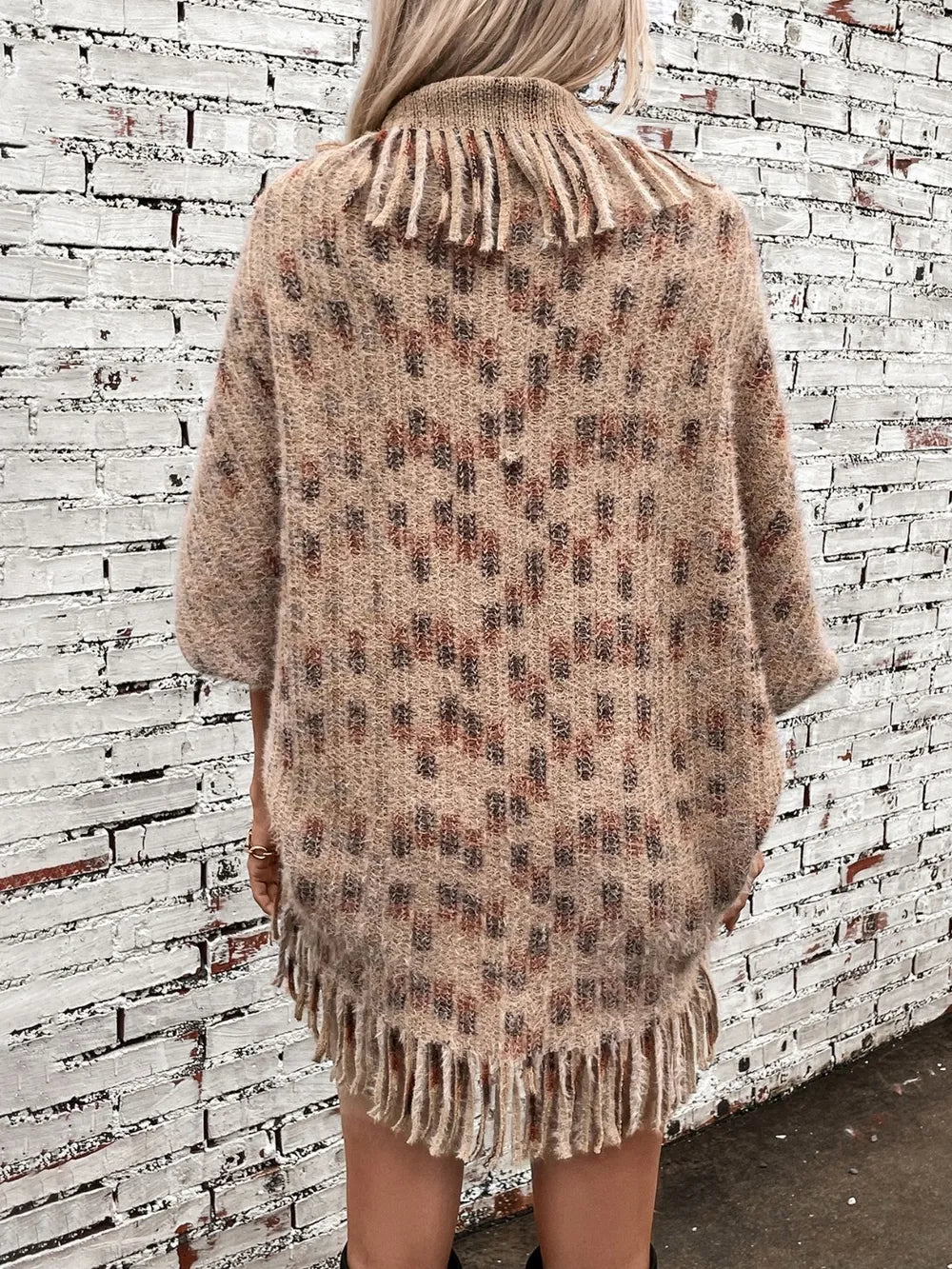 Fringe Open Front Boho Poncho Women’s Half Sleeve Cardigan Knit Cape Shawl Wrap