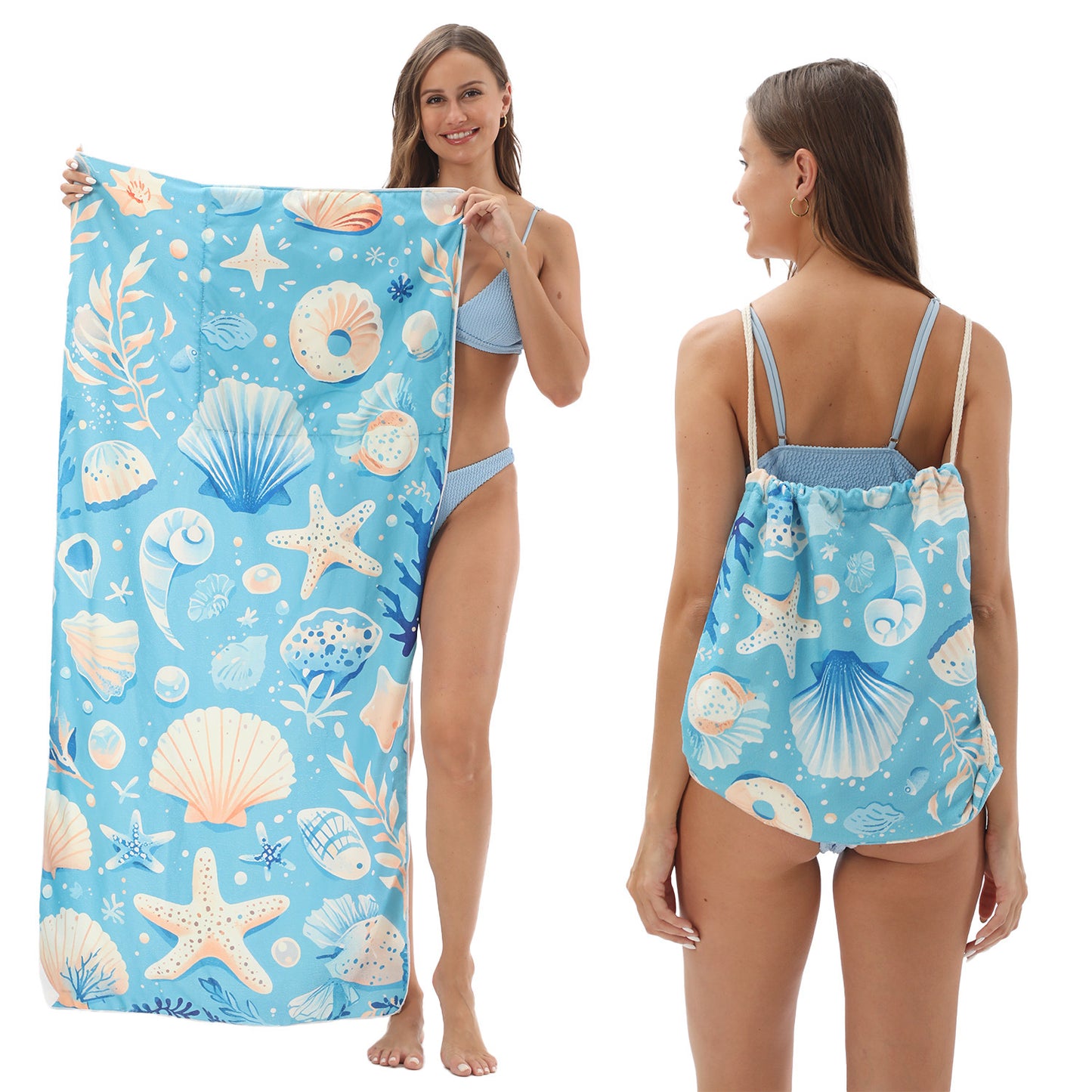 Microfiber Beach Towel Lightweight Quick Drying Pocket 70x140cm Extra Absorbent