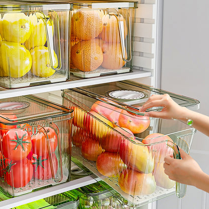 Refrigerator Storage Box Drainable Sealed Stackable Handle Lid Removable Tray