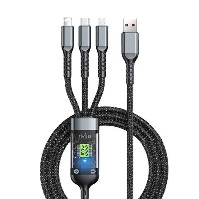 3 In 1 USB 100W Charging CableFast Charging Data Type C Micro For iPhone Android