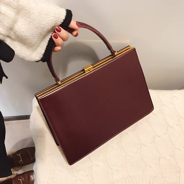Vintage PU Leather Handbag Lock Buckle Underarm Bag Strap Women's Bags