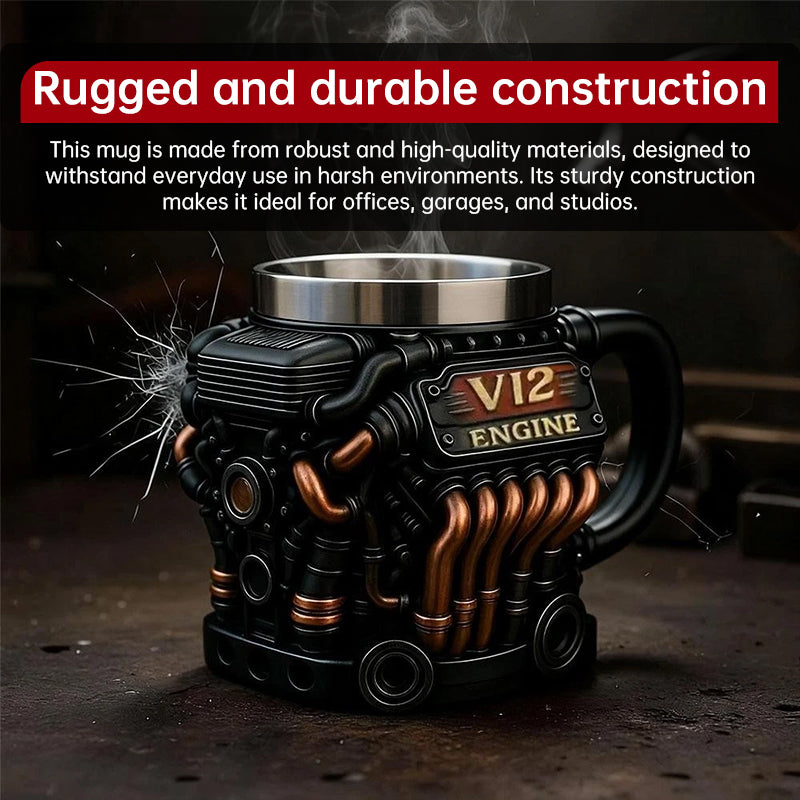 V6 V8 Engine Stainless Steel Coffee Mug Perfect Gift Auto Enthusiast Collectible