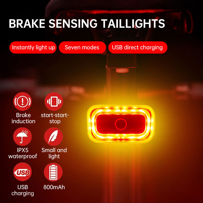 LED Bicycle Taillight USB Rechargeable Smart Safety Light with Induction Brake