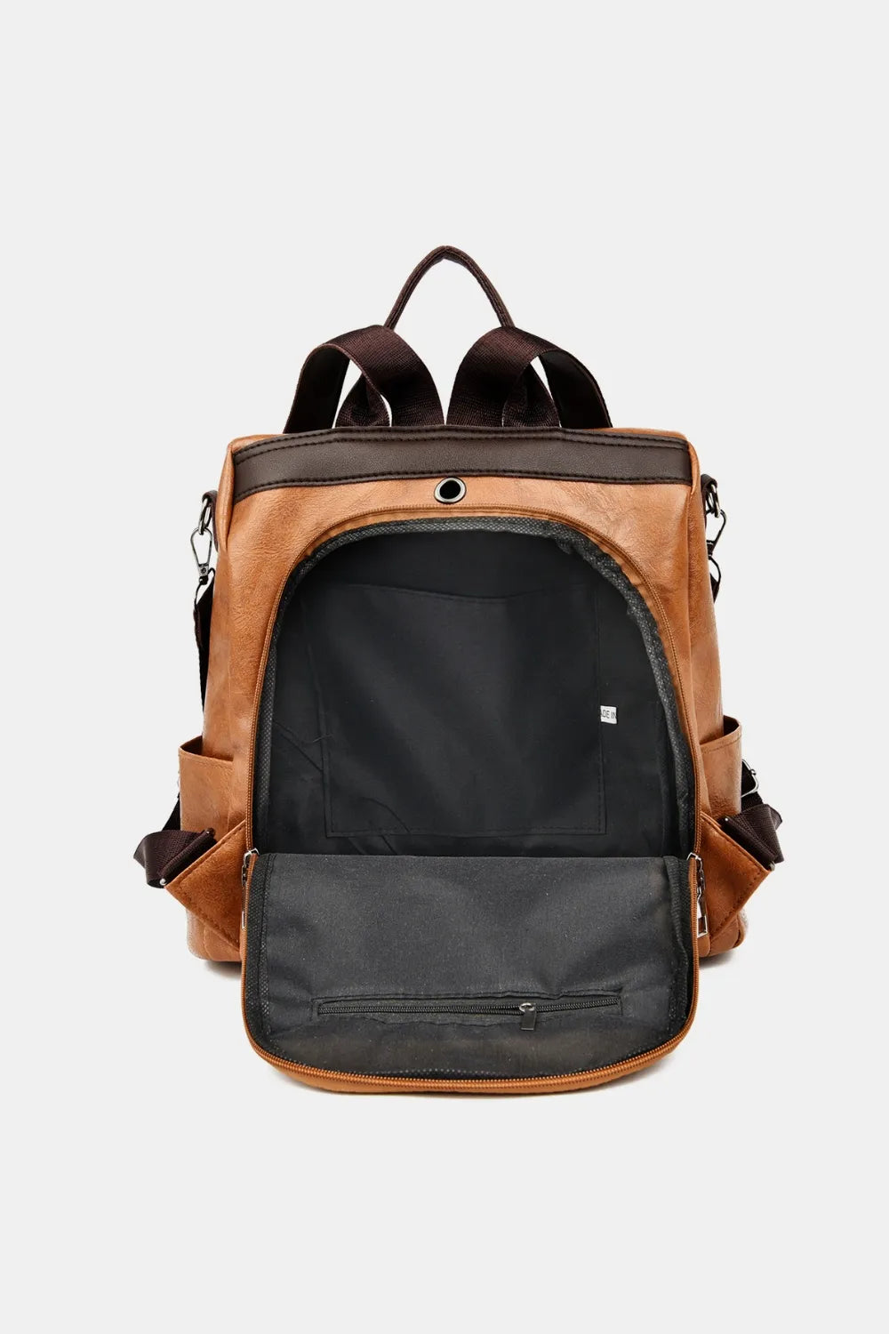 Faux Leather Backpack Zippered Pockets Adjustable Shoulder Straps Spacious Interior