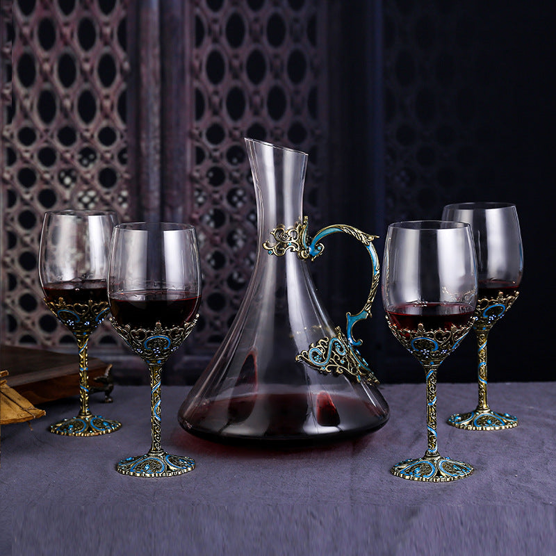Luxury Lead-Free Crystal Red Wine Glass Set High-Footed Decanter Enamel Craft
