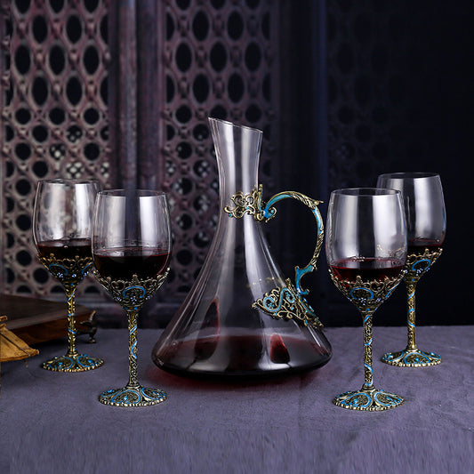 Luxury Lead-Free Crystal Red Wine Glass Set High-Footed Decanter Enamel Craft