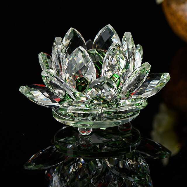80mm Crystal Lotus Flower Feng Shui Glass Paperweight Wedding Decor Gift Box