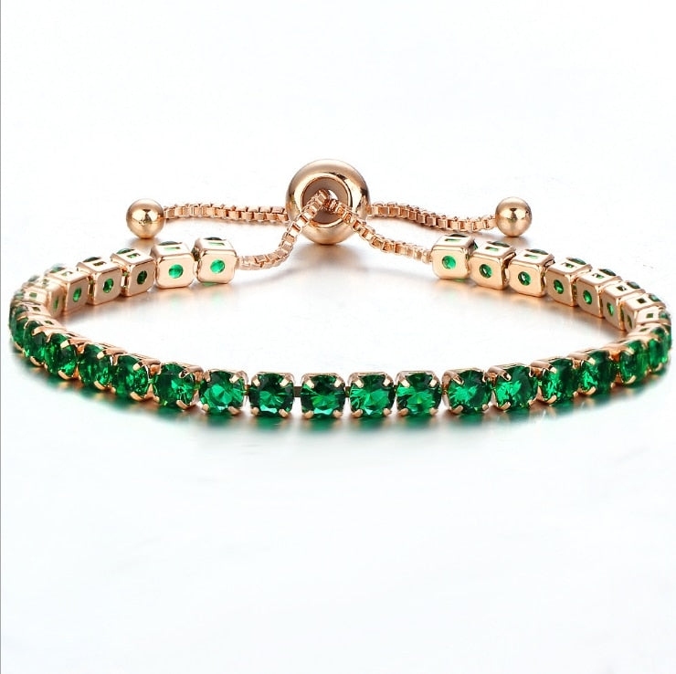 Silver Gold Adjustable CZ Tennis Bracelet, Round Cut, Elegant Crystal Jewellery Women's
