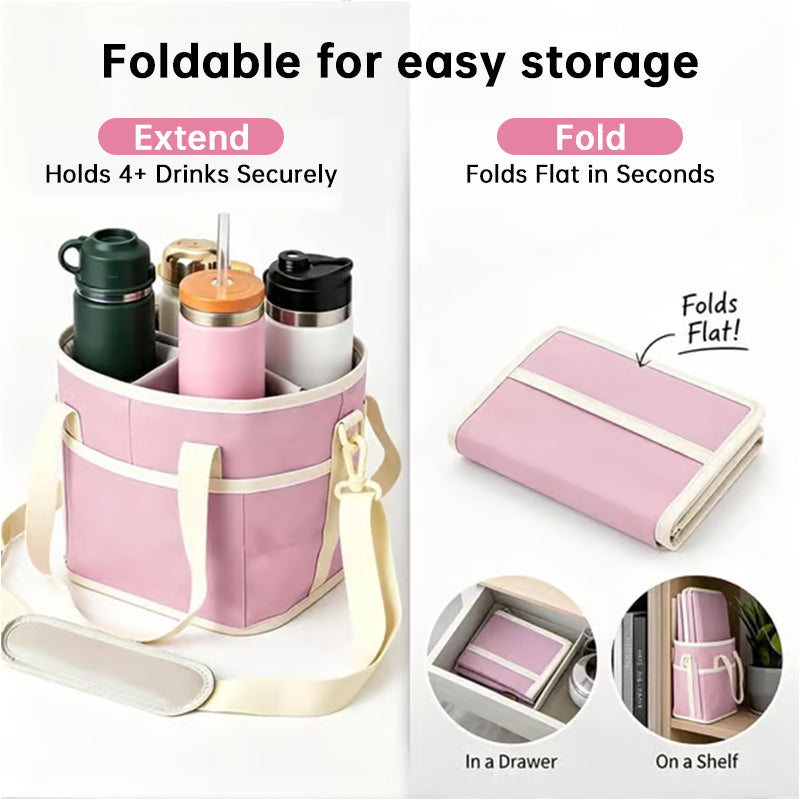 4 Compartment Drink Carrier Bag Adjustable Shoulder Strap Front Pocket Nylon
