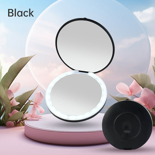 2x Portable LED Makeup Mirror Compact Rechargeable Beauty Light Travel Vanity