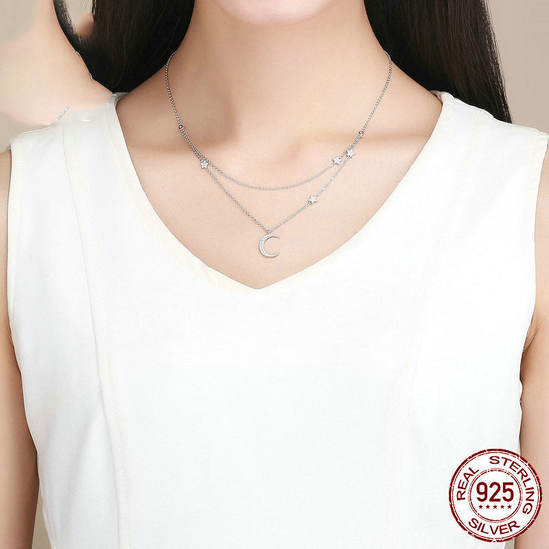 Starlight Moon S925 Silver Plated Elegant Adjustable Necklace Jewellery Piece