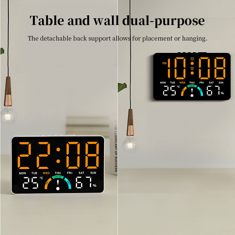 Digital Alarm Clock Temperature Humidity Display Dual Alarms LED Snooze Feature