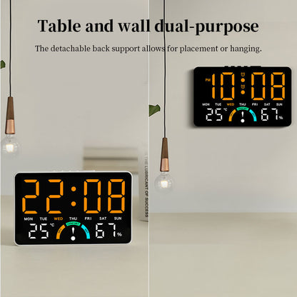 Digital Alarm Clock Temperature Humidity Display Dual Alarms LED Snooze Feature