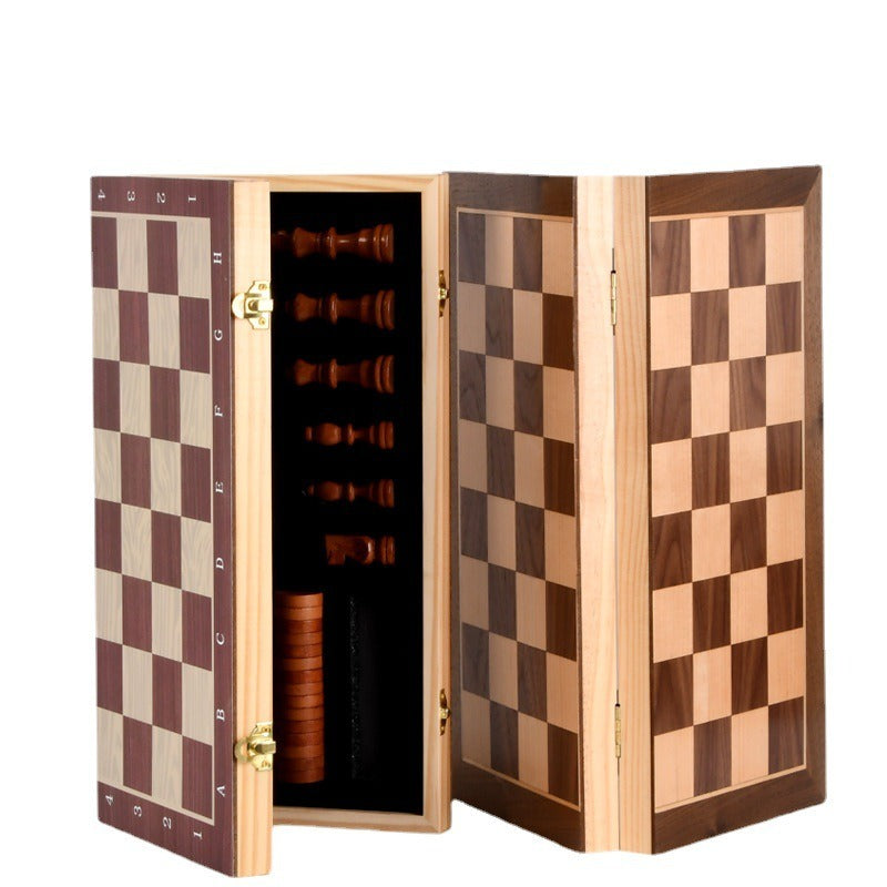 Premium Solid Wood Magnetic Chess Set International Checkers Combo Game Board