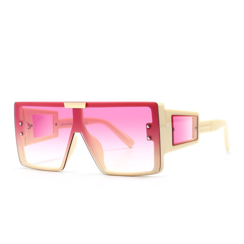 Large Frame Sunglasses with Widened Legs and Patch Design for UV400 Protection