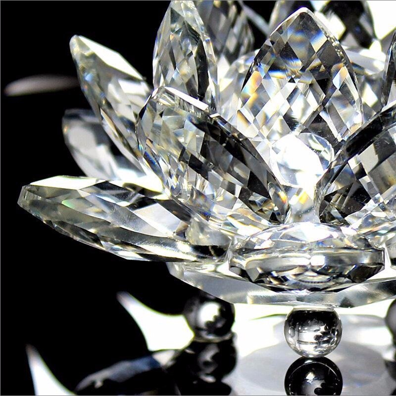 80mm Crystal Lotus Flower Feng Shui Glass Paperweight Wedding Decor Gift Box