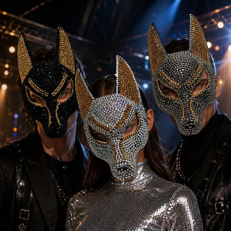 Full Face Anubis Mask Rhinestone Embellished Elastic Strap Halloween Masquerade