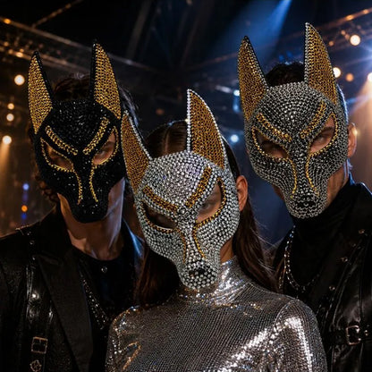 Full Face Anubis Mask Rhinestone Embellished Elastic Strap Halloween Masquerade
