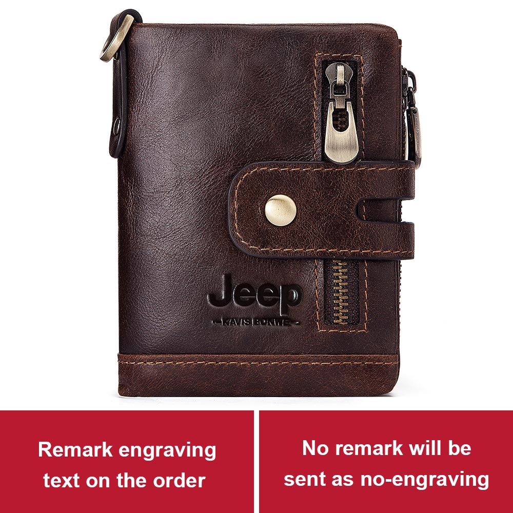 Men's Genuine Leather Wallet Mini Card Holder Coin Purse Security Chain Storage