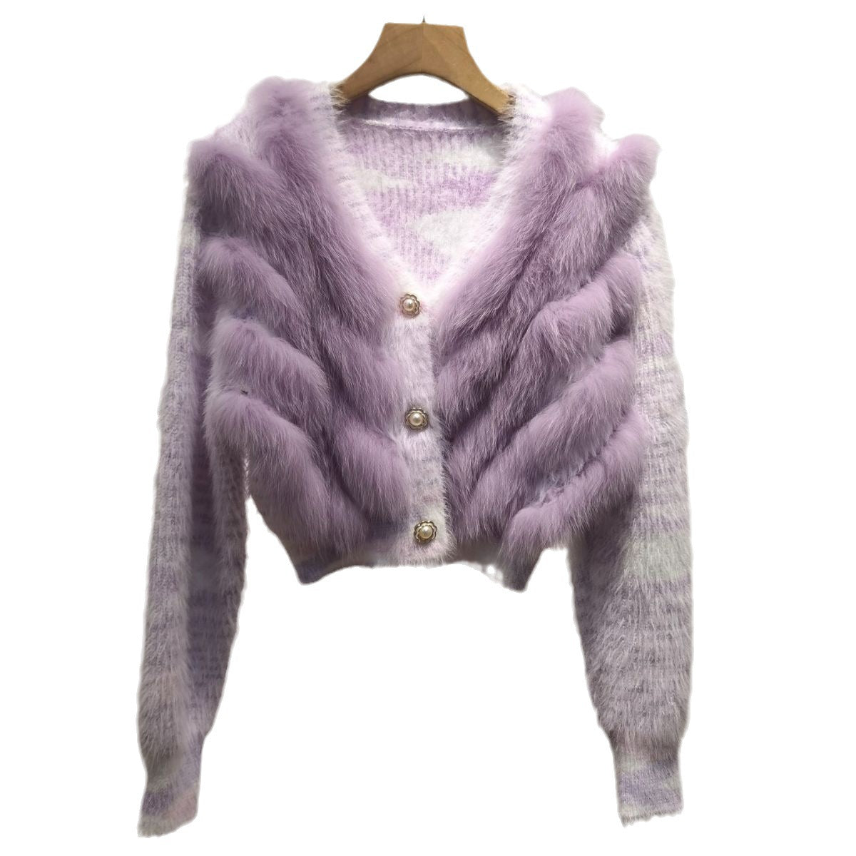 Women's Trendy Faux Fur Coat Knitted Cardigan Sweater Jacket V-Neck Long Sleeve Slim Fit