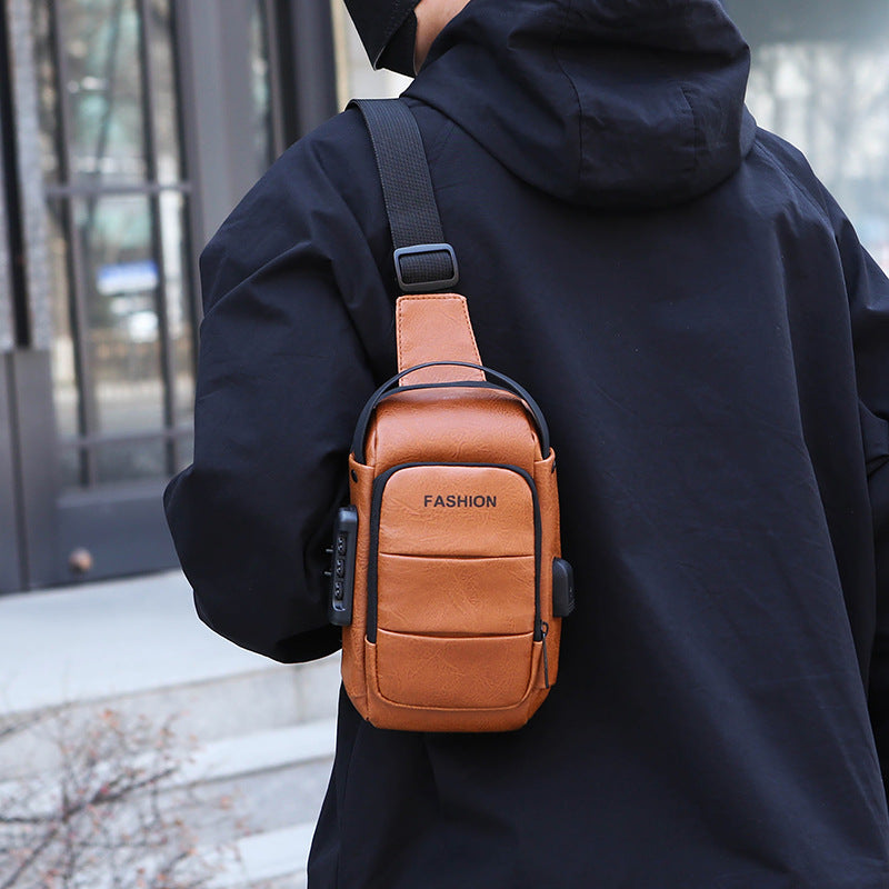Men's Waterproof USB Charging Chest Bag Shoulder Sling Pack Storage Organizer