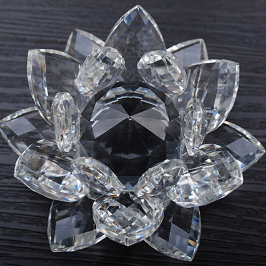 80mm Crystal Lotus Flower Feng Shui Glass Paperweight Wedding Decor Gift Box