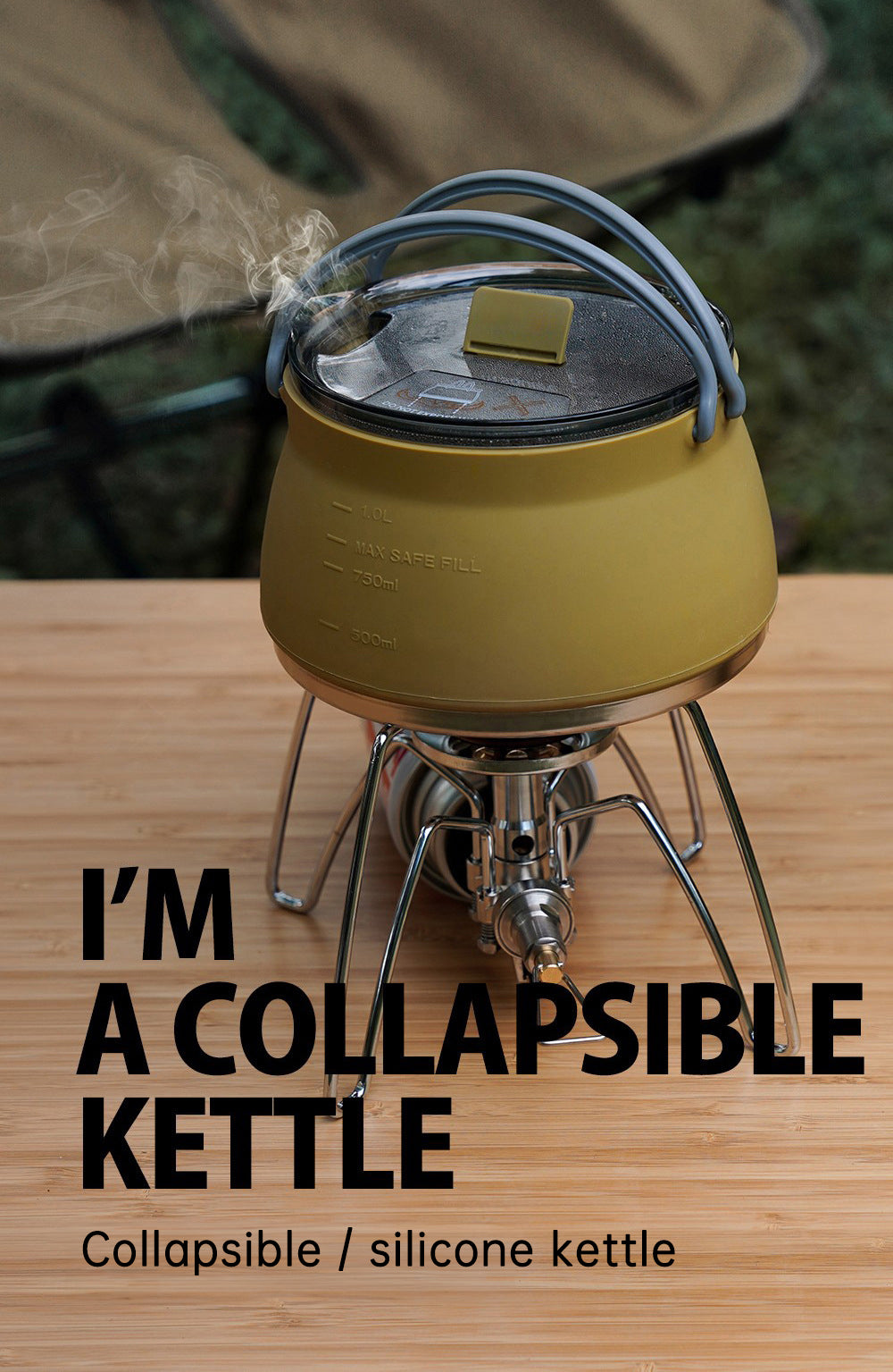 Travel Camping Silicone Kettle Lightweight Collapsible Space Efficient Design