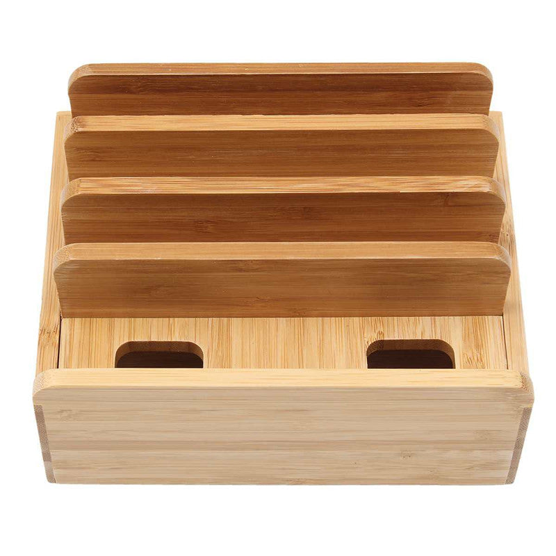 Bamboo Charging Dock Station Organizer Tablets Phones Eco-Friendly Storage Stand