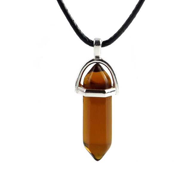 Natural Crystal Turquoise Glass Stone Pendant Necklace Leather Chains