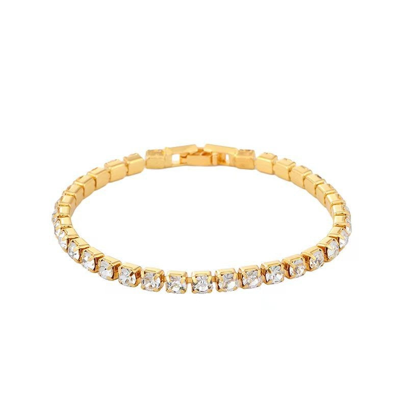 Gold Plated Copper Bracelet Triple Row CZ Crystals 18cm Luxurious Elegant Style