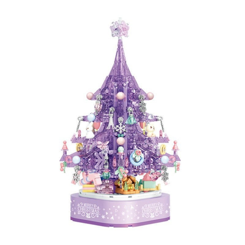 Purple Crystal Christmas Tree Music Box DIY Building Ornament Gift with Lighting