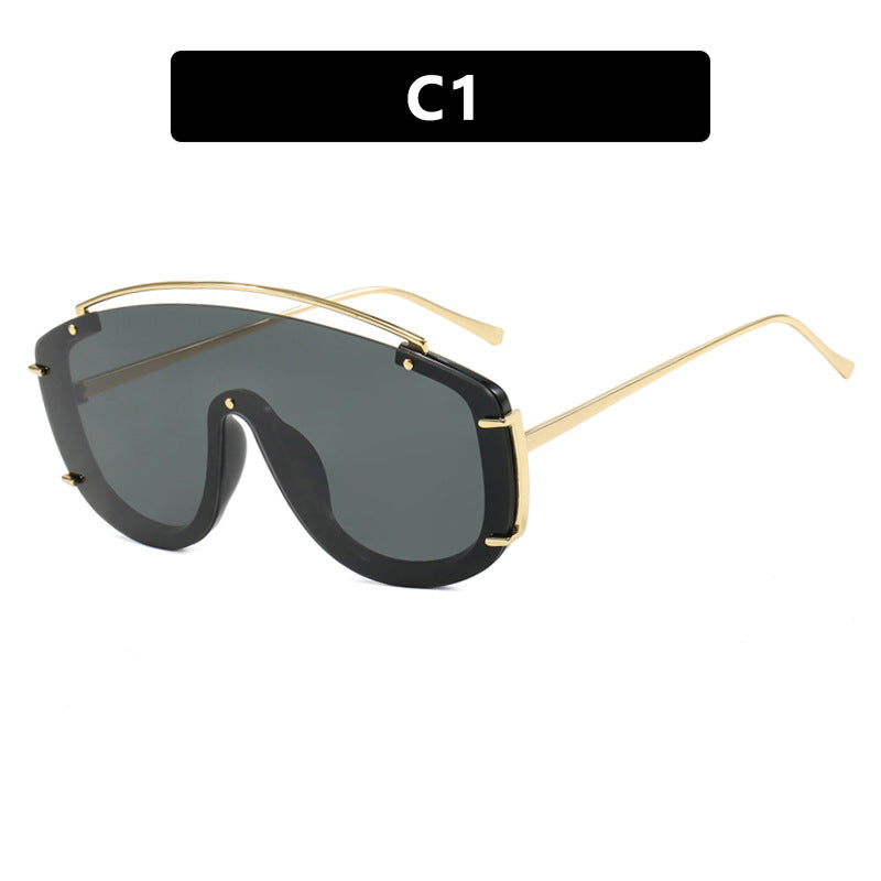 Women's Large Frame One-Piece Sunglasses Metallic UV Protection Outdoor Fashion