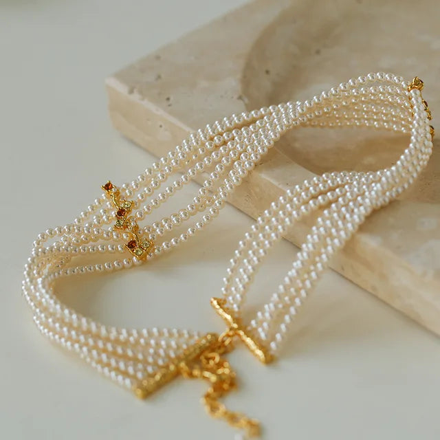 Vintage Freshwater Pearl Choker Necklace Adjustable Length Luxury 33-40cm Fit