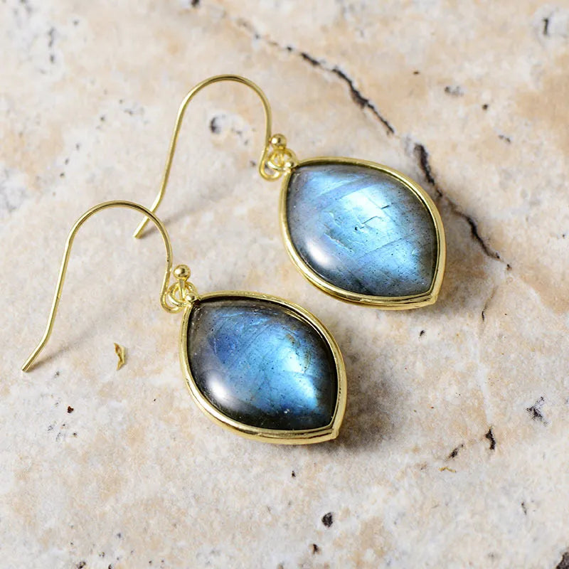 Gold Plated Copper Teardrop Earrings Imperial Stone Gemstone Hook Casual 6.5cm