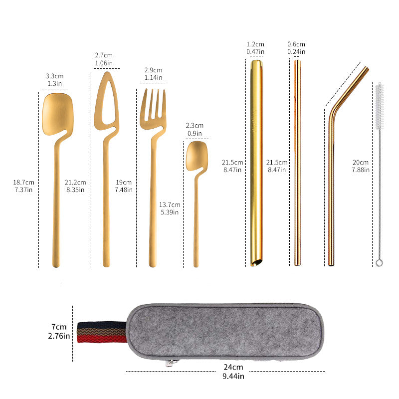 304 Stainless Steel Reusable Travel Utensil Cutlery Set Portable Straw Kit Case