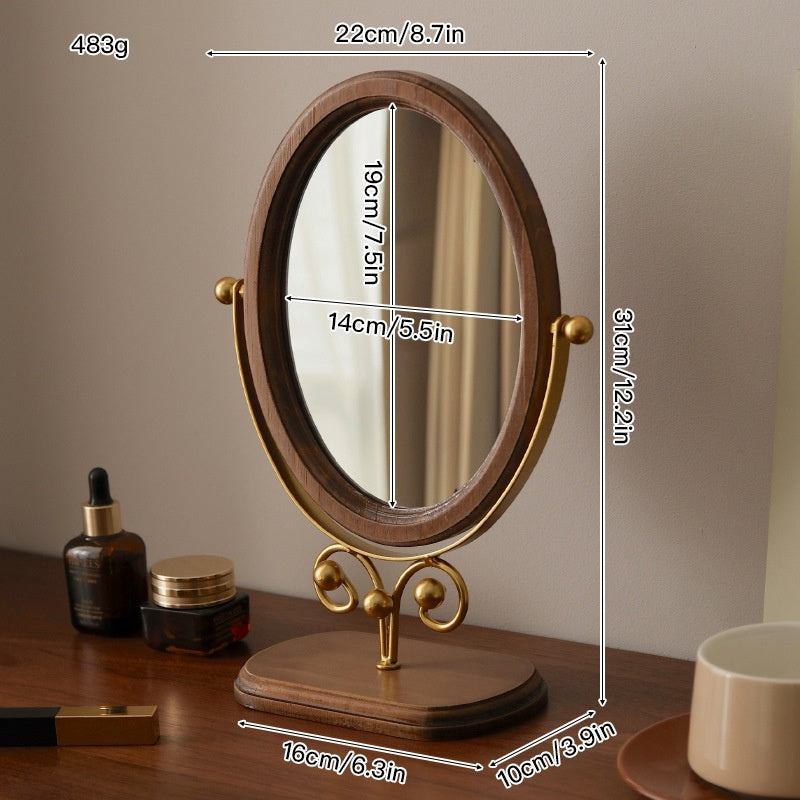 Vintage Solid Wood Bedroom Tabletop Dressing Mirror Upright Rotatable Design