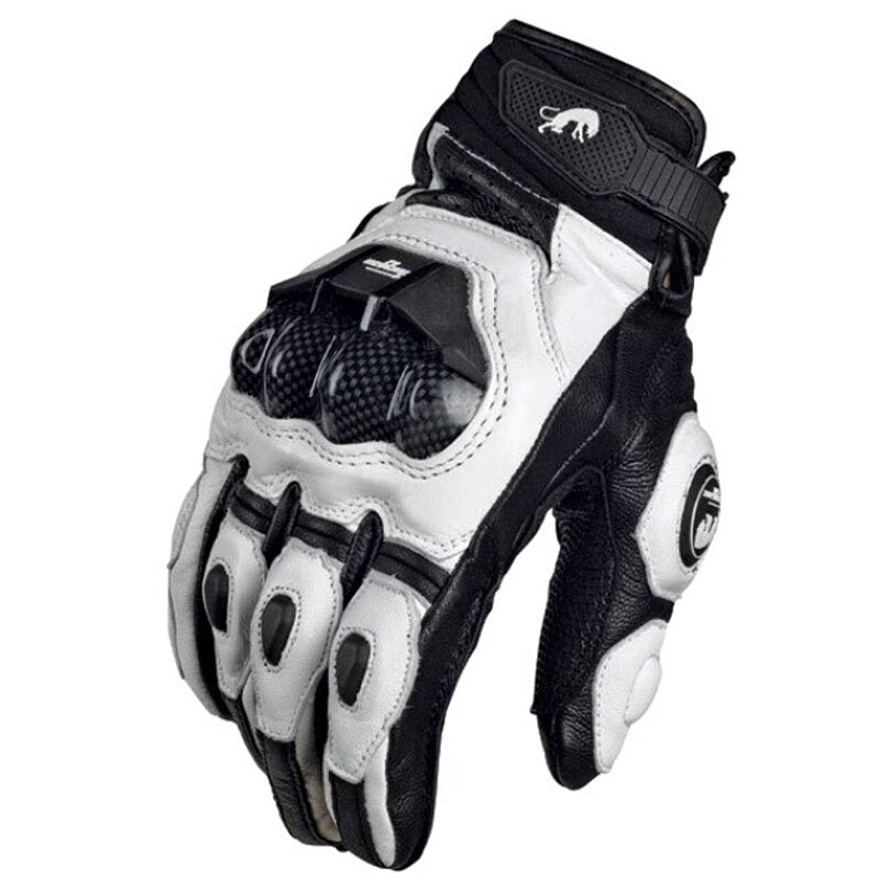 Genuine Leather Motorcycle Gloves Carbon Knuckle Protection Safety Comfort
