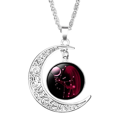Zodiac Sign Moon Dangle Pendant Necklace 12 Constellation Astrology Jewellery