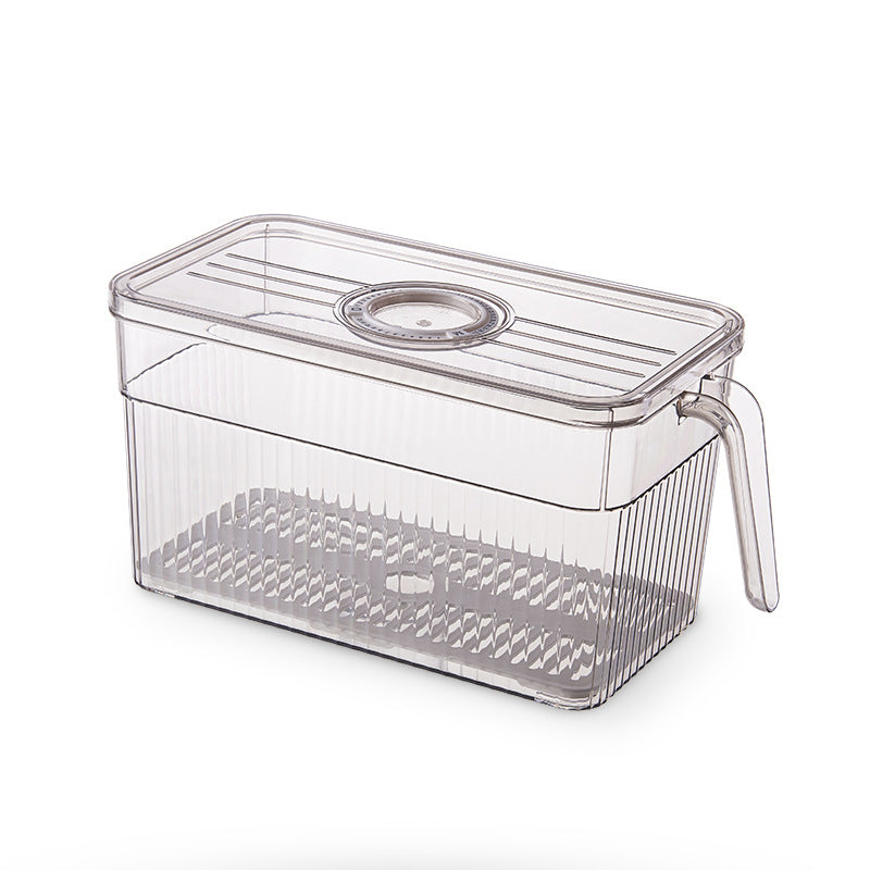 Refrigerator Storage Box Drainable Sealed Stackable Handle Lid Removable Tray