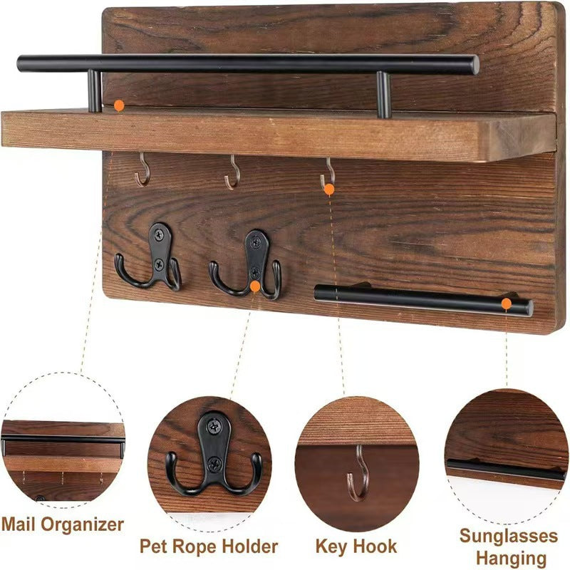 Wooden Wall Mounted Shelf Home Entryway Key Letter Storage Living Room Organiser