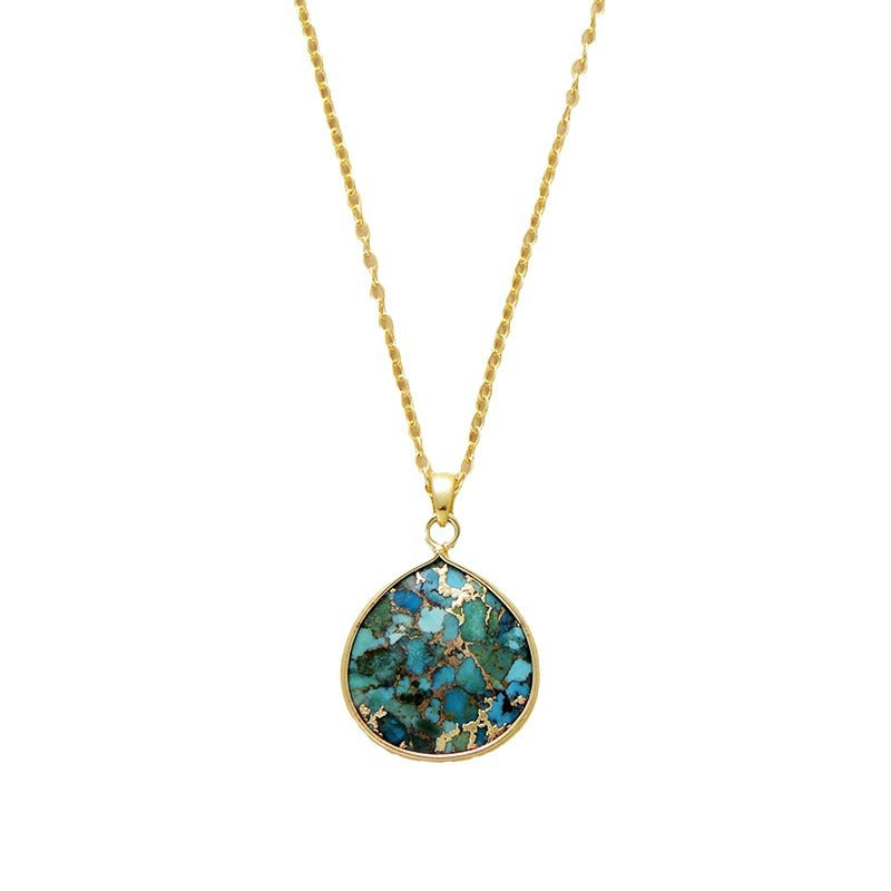 Turquoise Teardrop Pendant Necklace Copper Chain Jewellery Gold Silver 40cm Gift