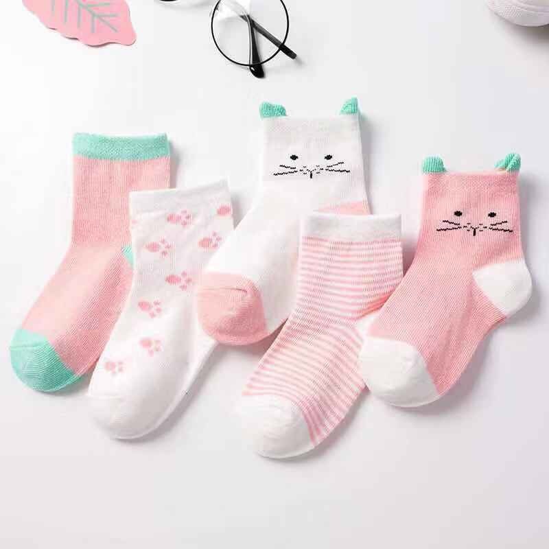 5 Pairs Baby & Toddler Cartoon Animal Socks, Soft Cotton, Ages 0-6 Years Pink Blue