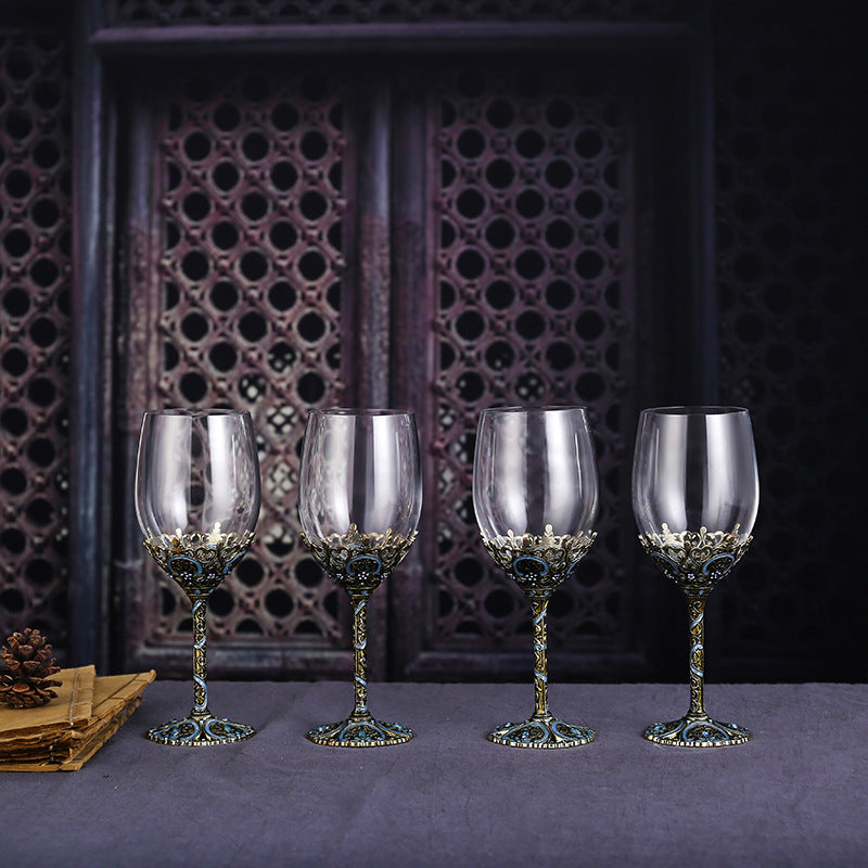 Luxury Lead-Free Crystal Red Wine Glass Set High-Footed Decanter Enamel Craft