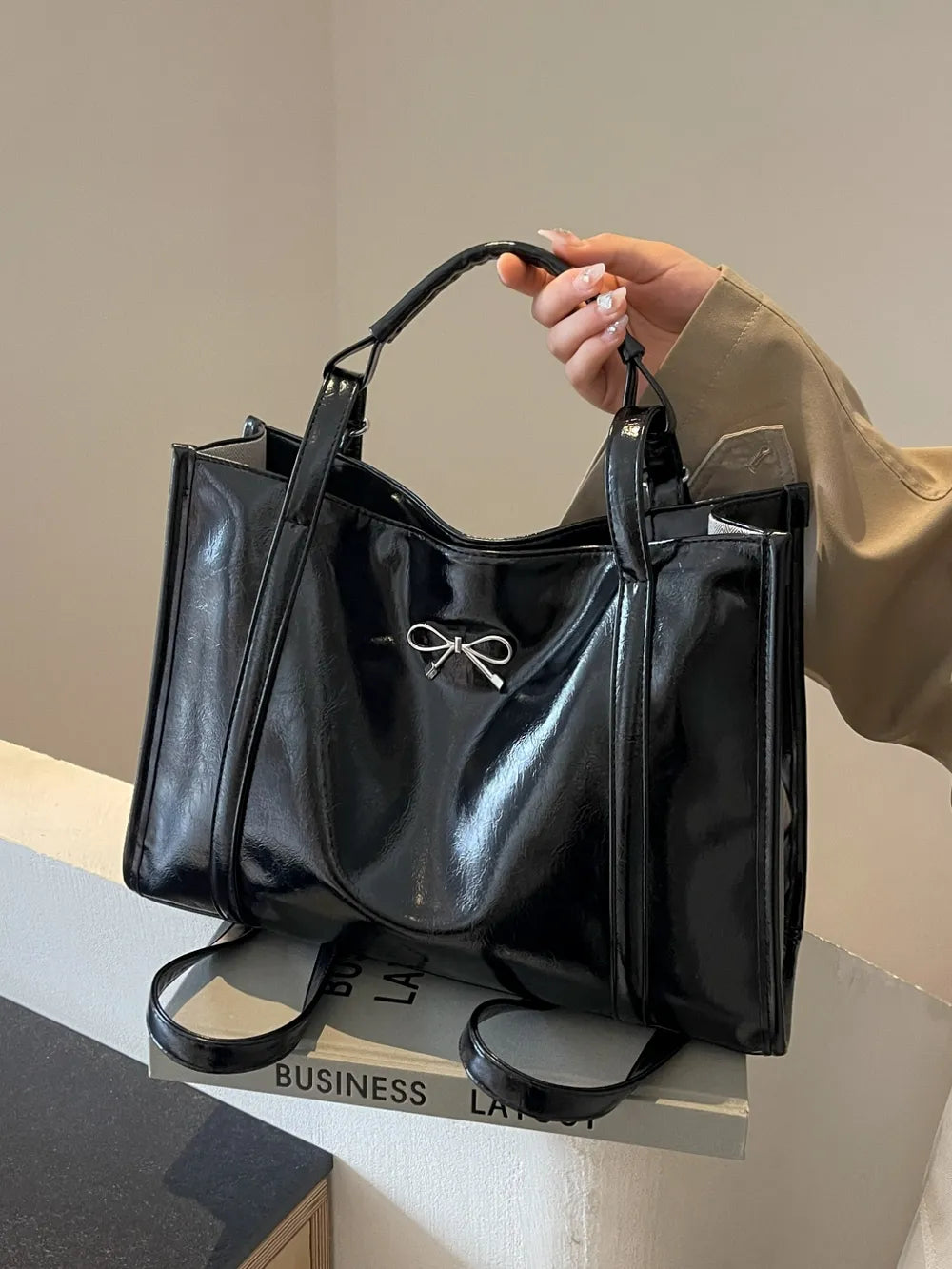 Adjustable Shoulder Strap Bag Faux Leather Zip Closure Roomy Interior Pockets