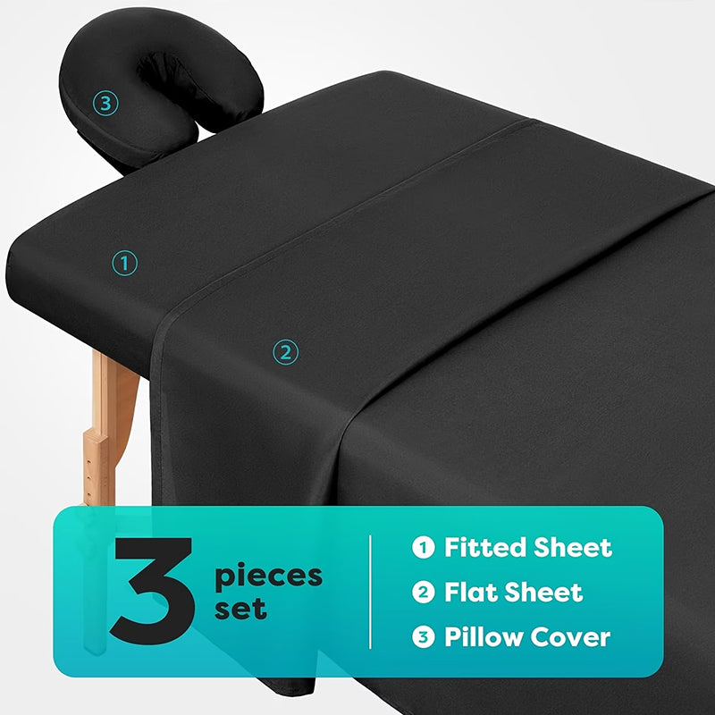 Massage Table Sheet Set 3 Piece Fitted Flat Face Cradle Cover Elastic Edges