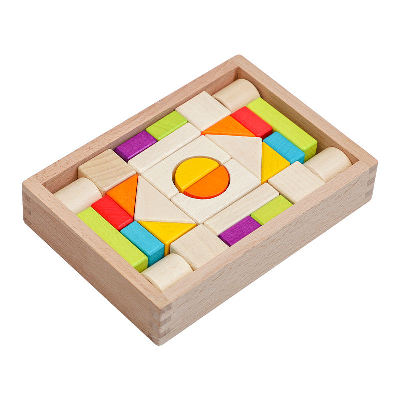 Wooden Building Blocks Educational Set Shape Colour Recognition Play for Kids