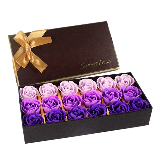 Rose Soap Flower Gift Box 18 Piece Elegant Ribbon Wedding Birthday Unique Gift