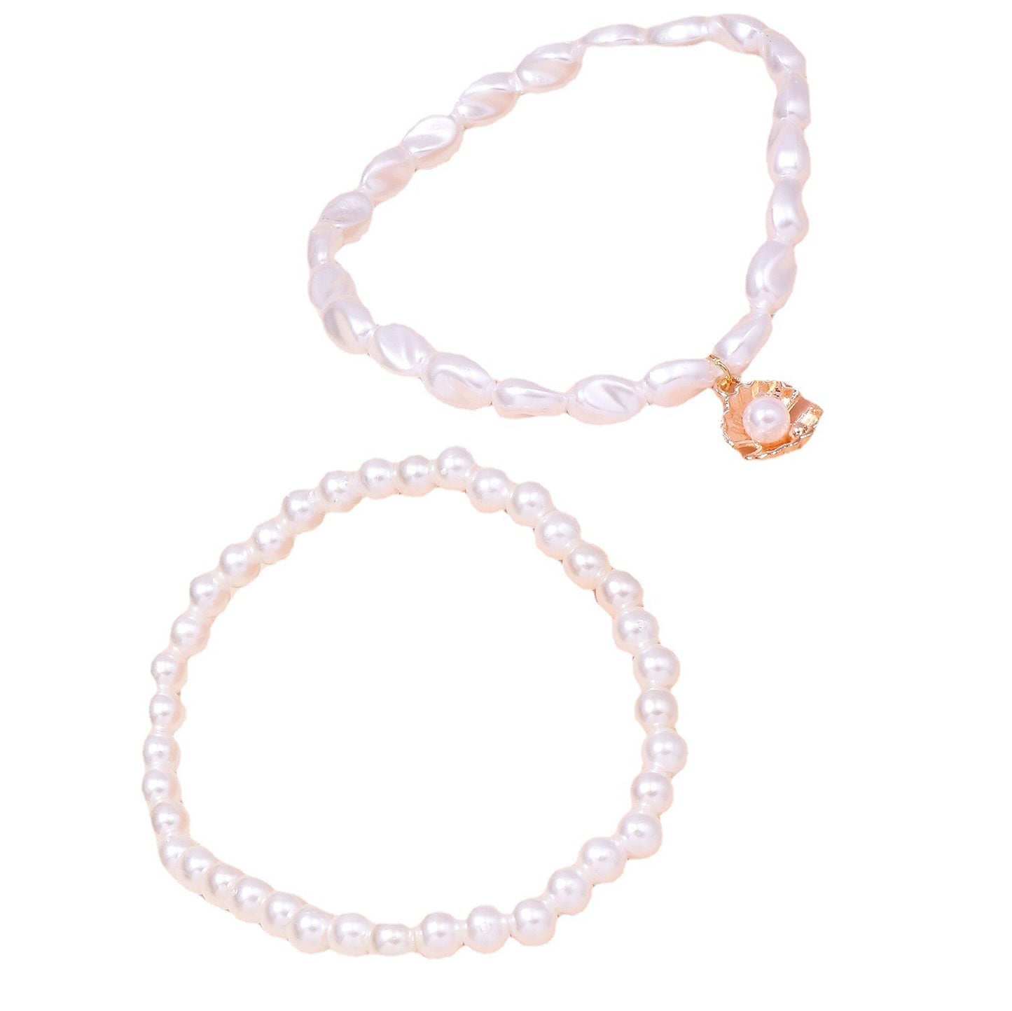 Set of 2 Pearl Shell Dangle Pendant Anklets Women's Jewellery White Gift