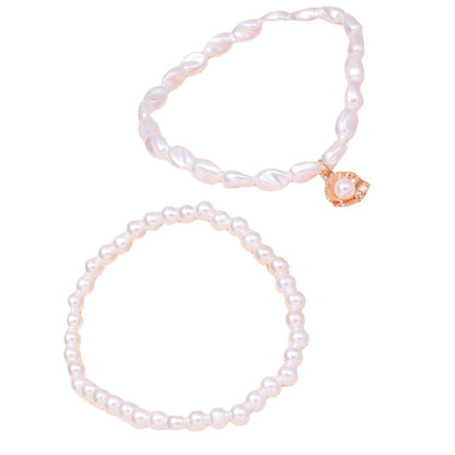 Set of 2 Pearl Shell Dangle Pendant Anklets Women's Jewellery White Gift